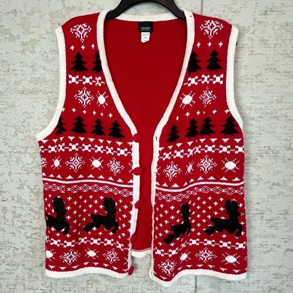 HOLIDAY EDITIONS WOMENS CHRISTMAS SWEATER VEST BLACK REINDEERS & RHINESTONES XXL - Picture 1 of 16